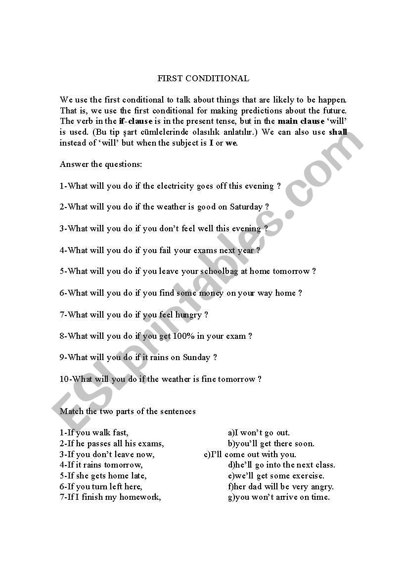 first conditional worksheet