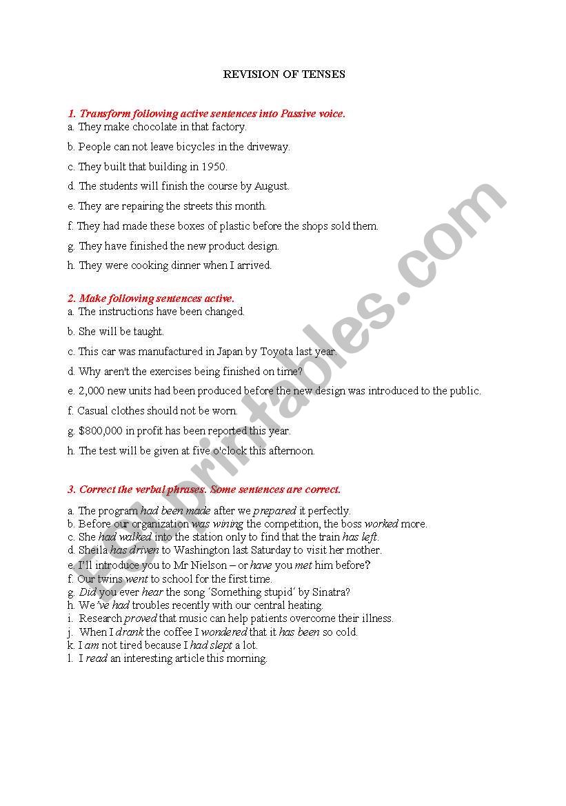passive voice and tenses worksheet