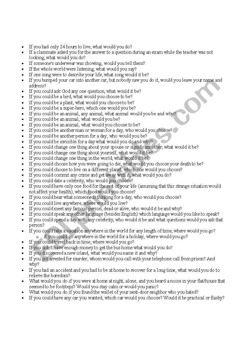 IF questions... worksheet