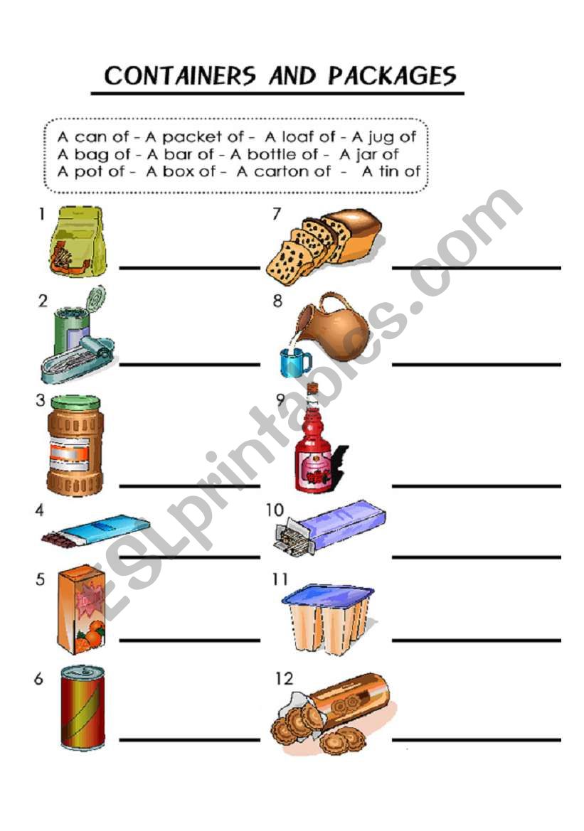 containars worksheet