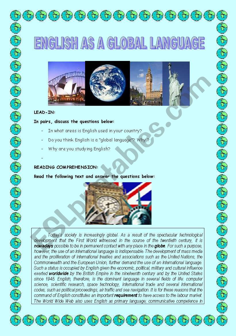 ENGLISH AS A GLOBAL LANGUAGE worksheet