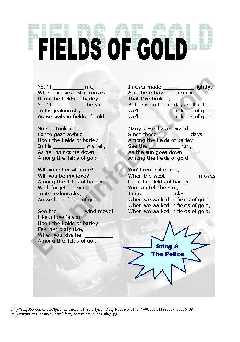 Sting - Fields of gold worksheet