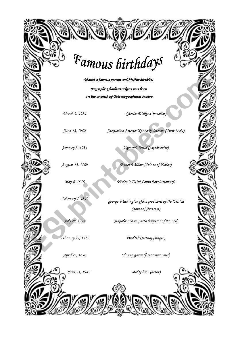 Birthdays of Famous People. worksheet