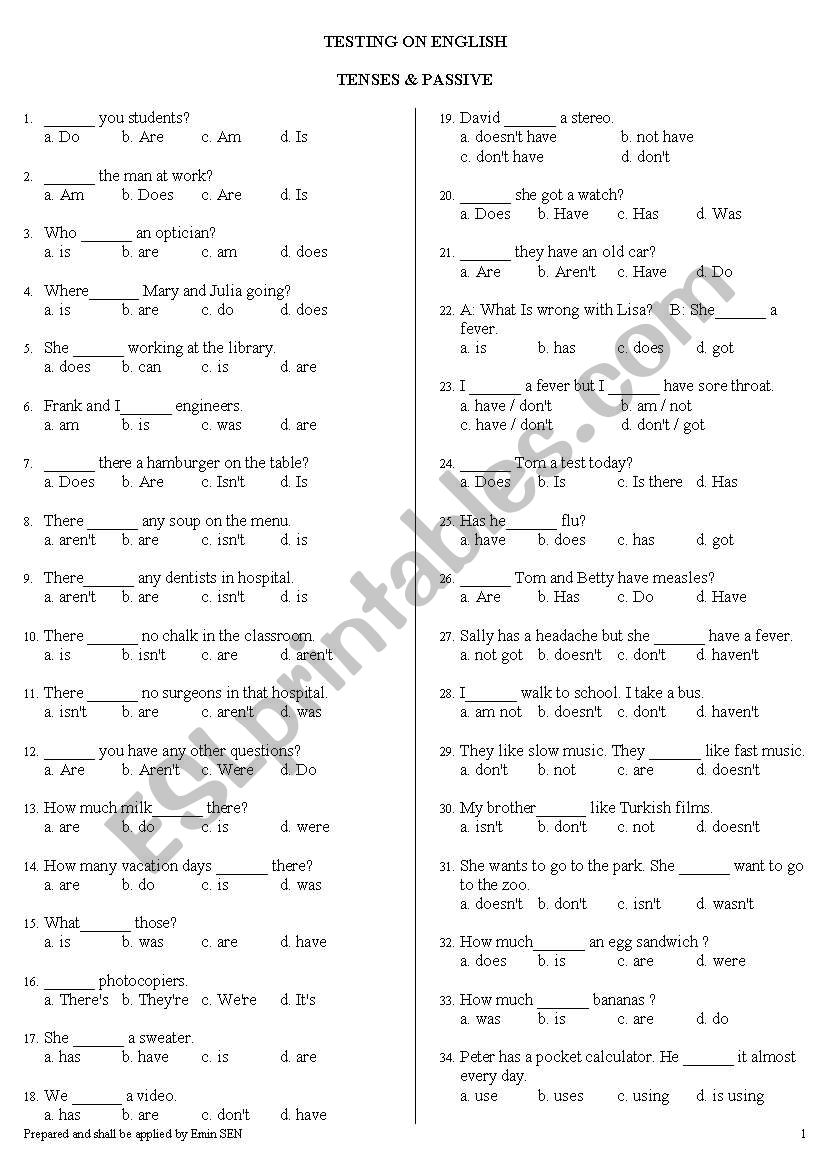 tenses worksheet