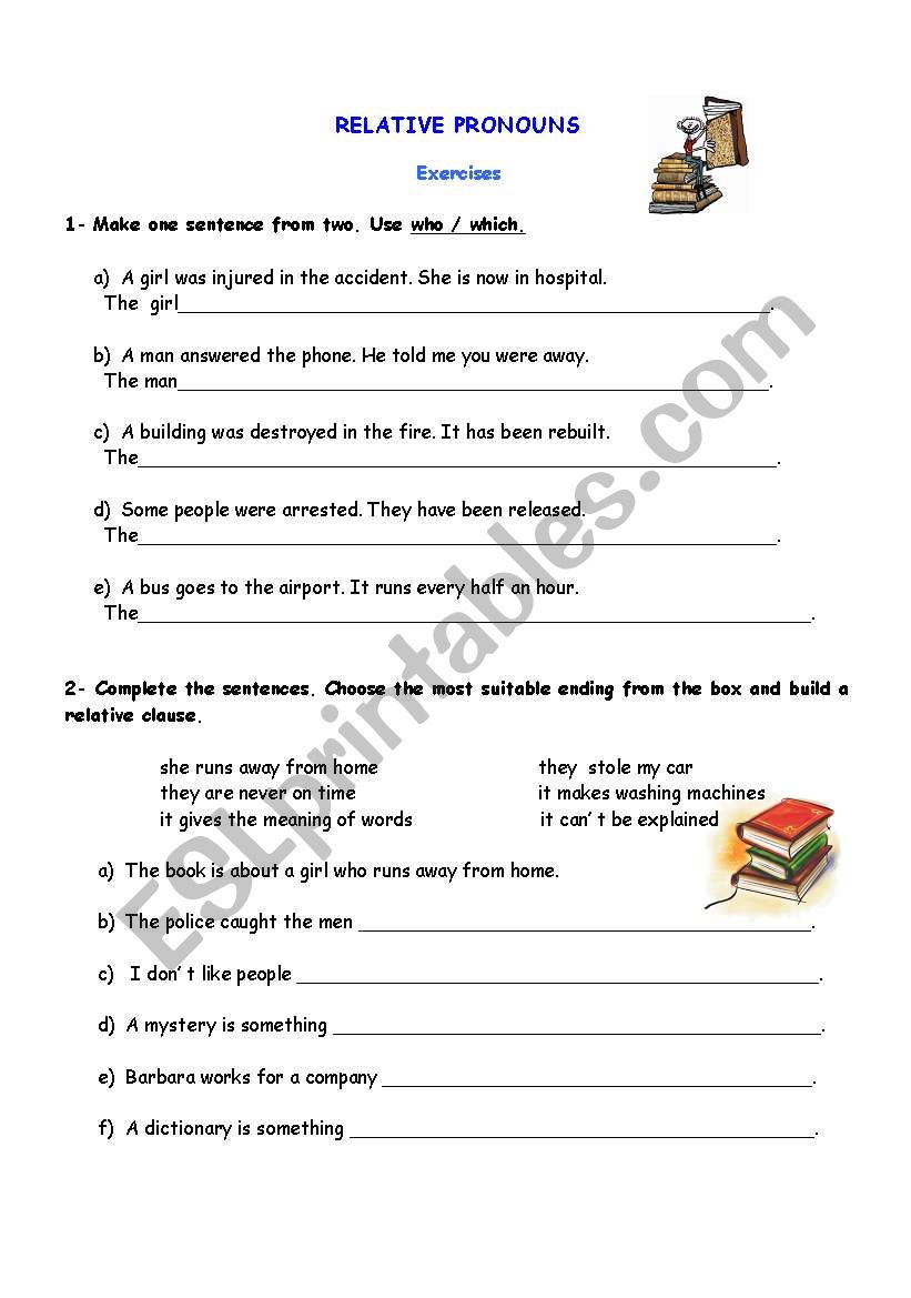 Relative pronouns worksheet