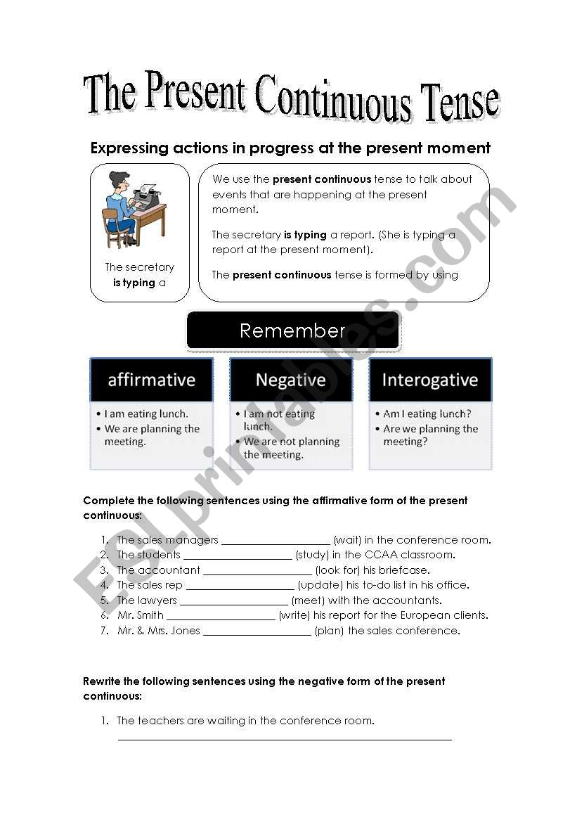 The present continuous tense worksheet