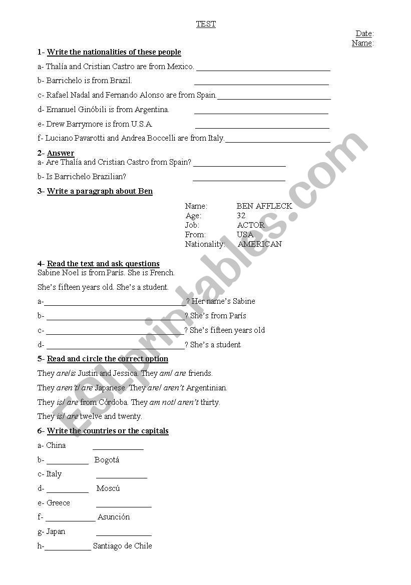 Countries and Nationalities worksheet