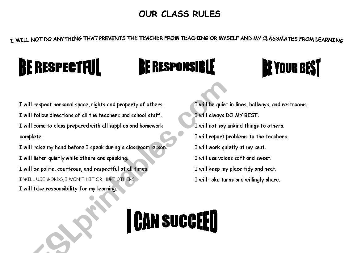 our class rules worksheet