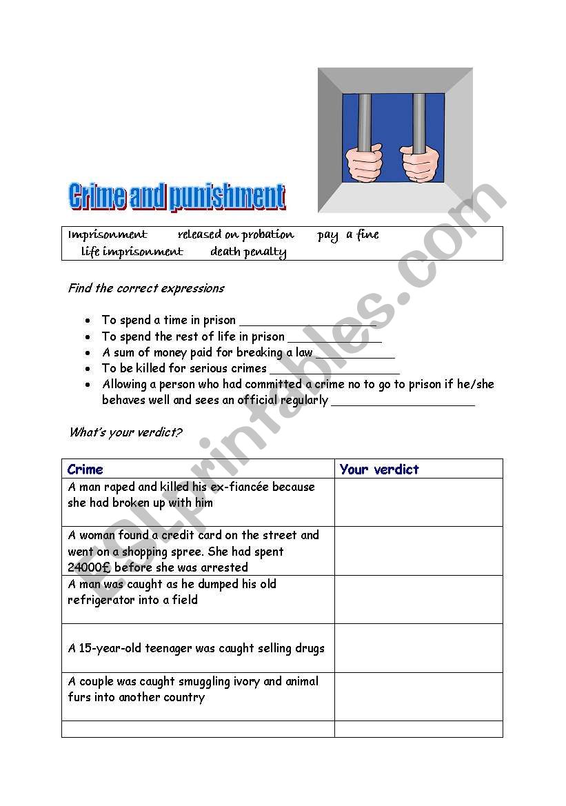 crime and punishment worksheet