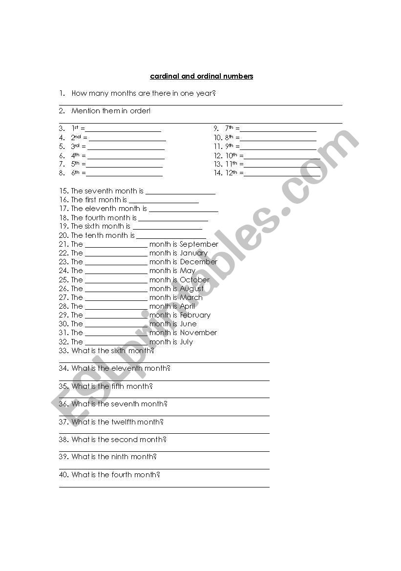 ordinal and cardinal numbers in months