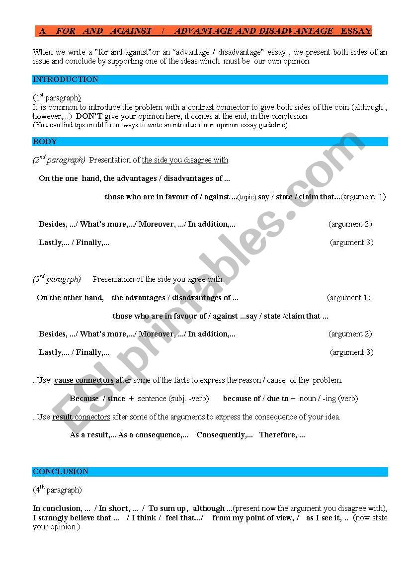 WRITING :HOW TO WRITE A FOR AND AGAINST ESSAY