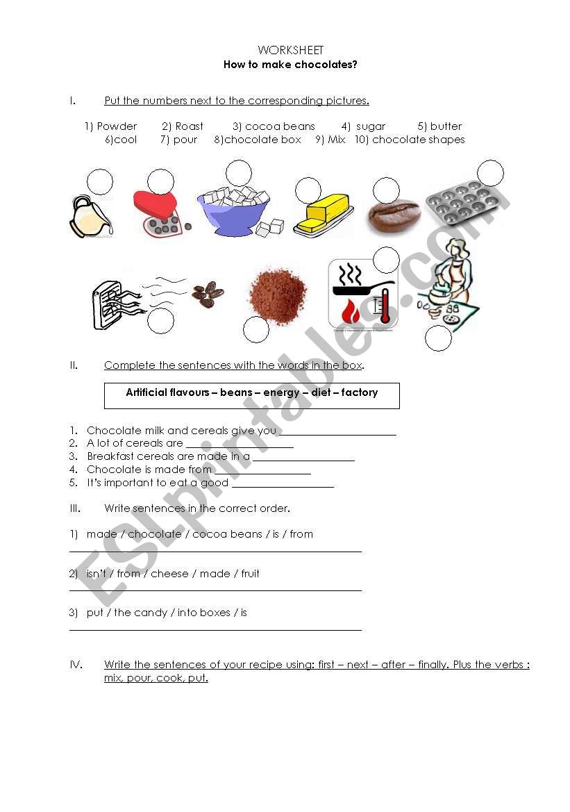 How to make chocolates worksheet