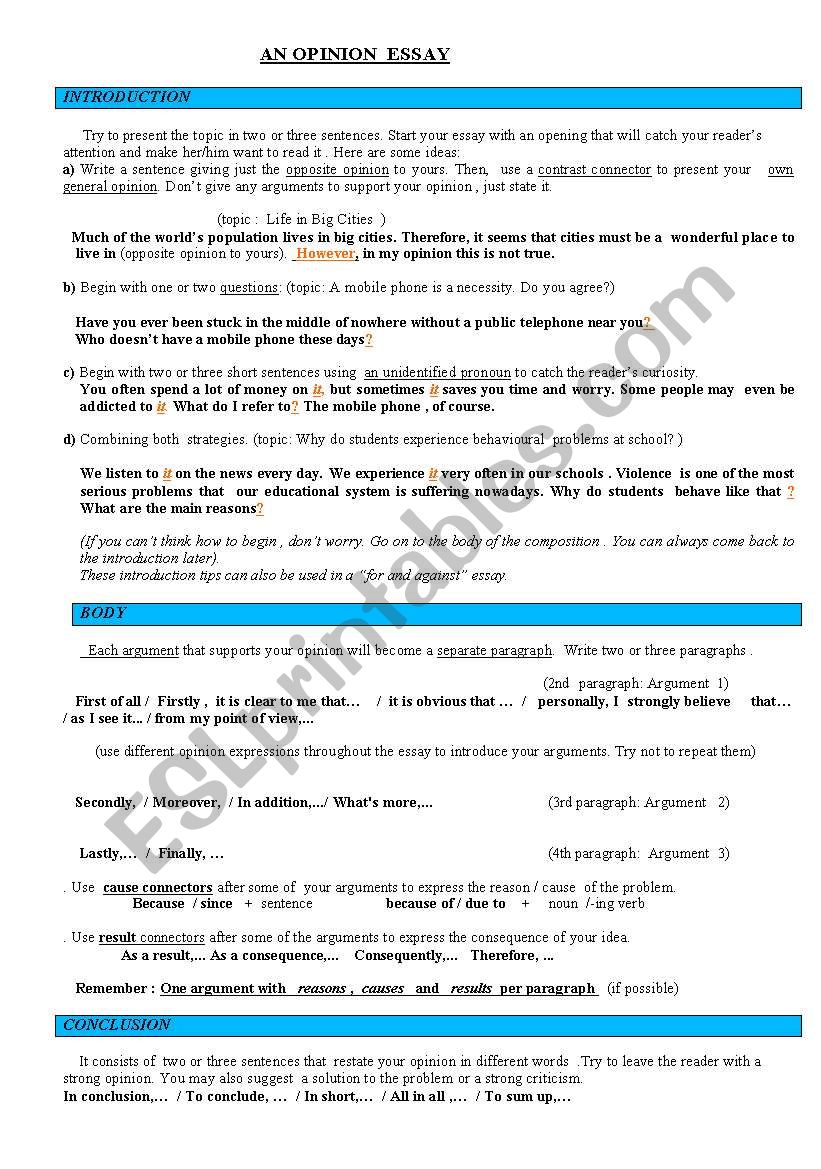 WRITING: HOW TO WRITE SUCCESSFUL OPINION ESSAYS