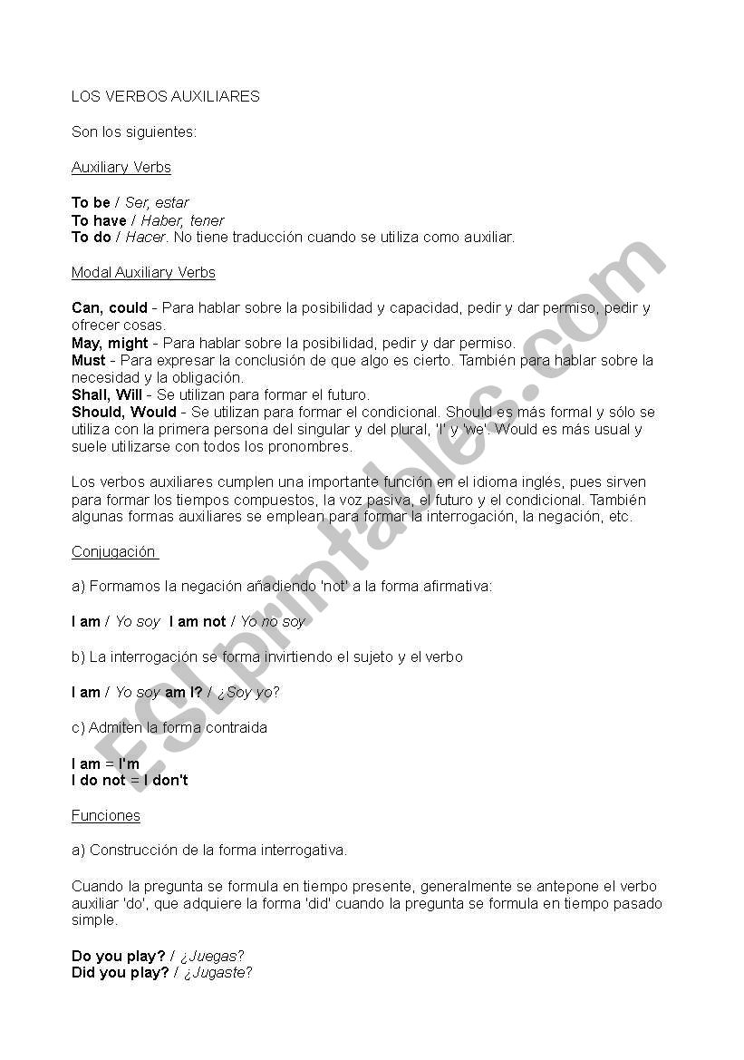 Auxiliars worksheet
