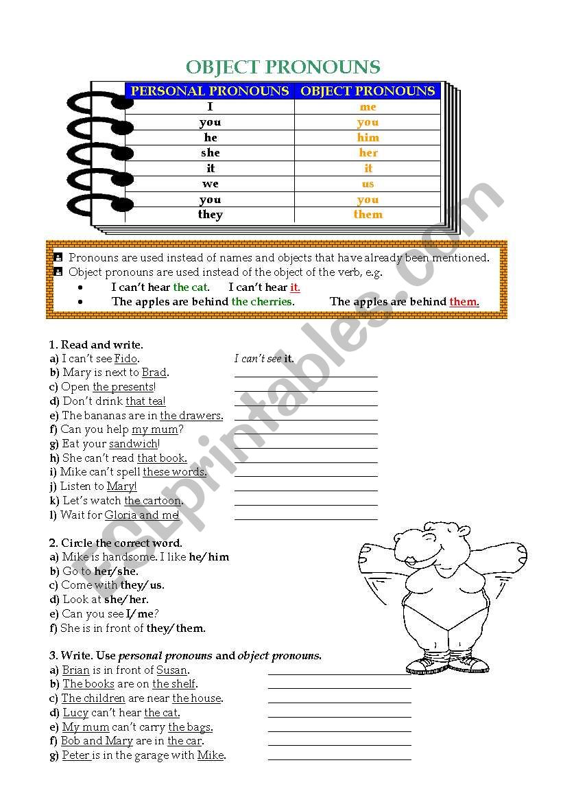 Object pronouns worksheet