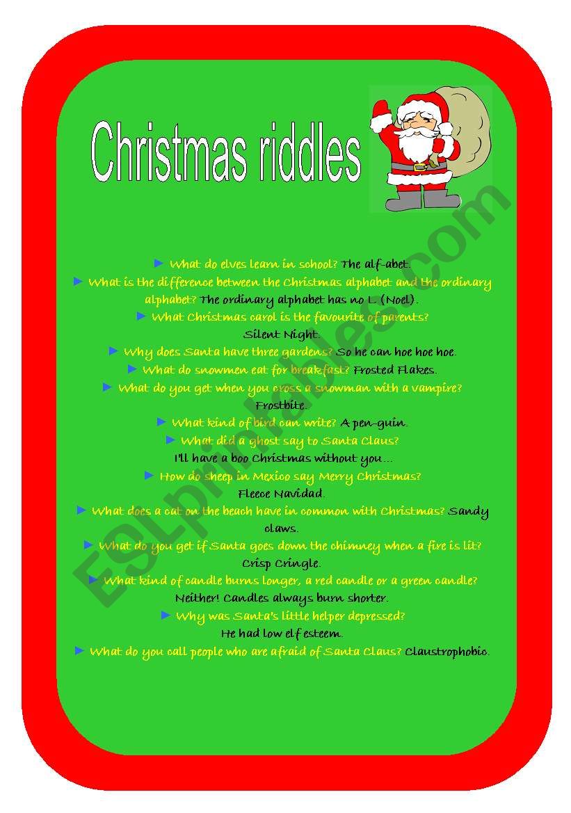 Christmas riddles worksheet