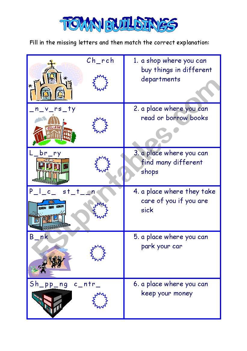 town buildings page 1 worksheet