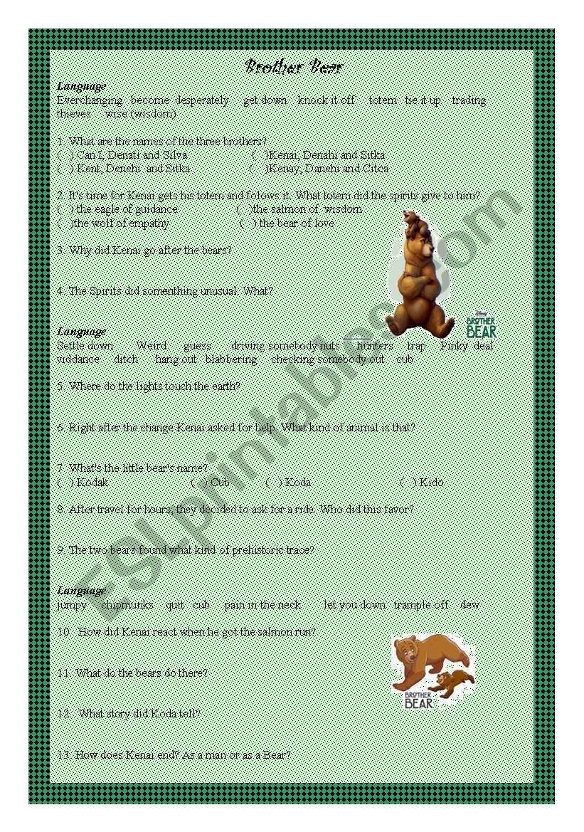 Brother Bear worksheet