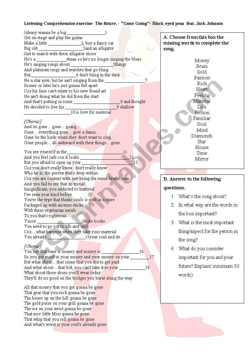 gone going listening comprehension exercise