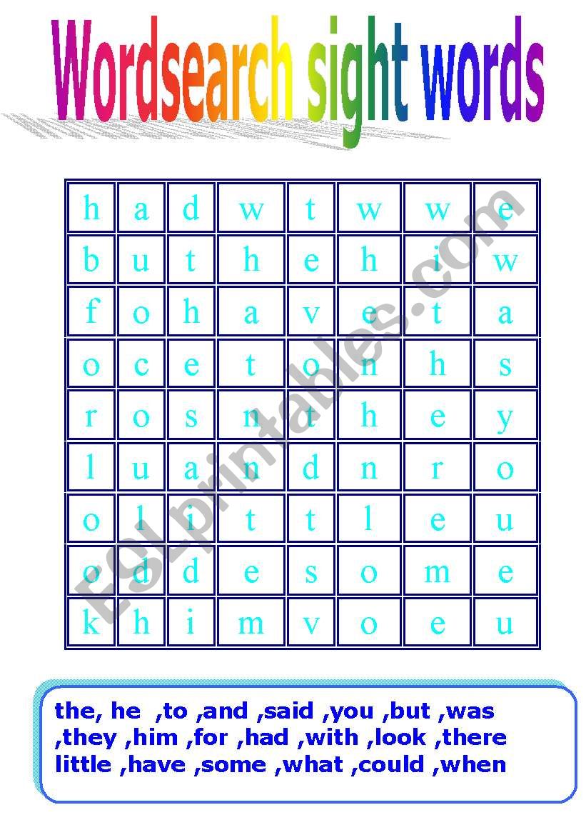 Wordsearch - sight words worksheet