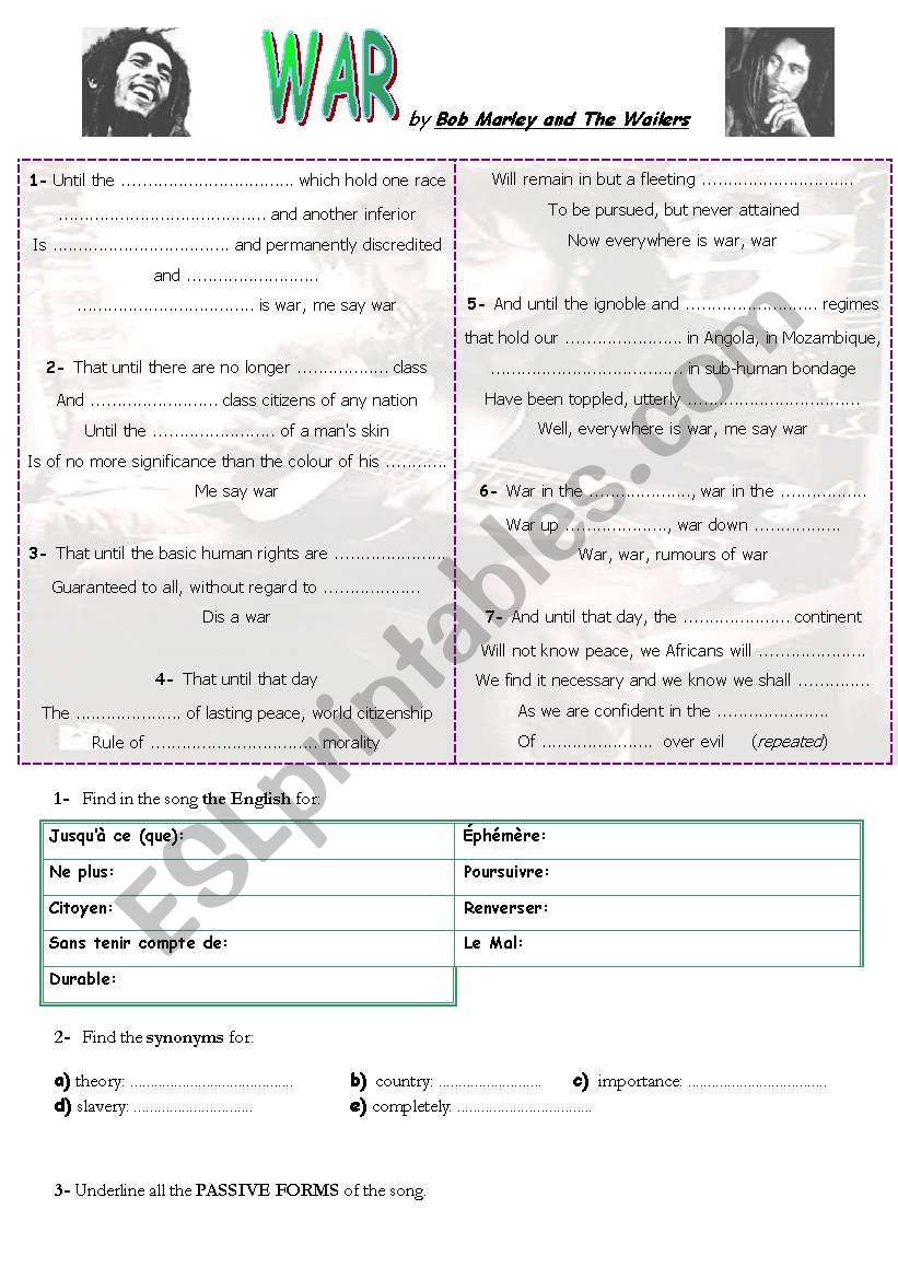 WAR - BOB MARLEY - PASSIVE VOICE - CIVIL RIGHTS