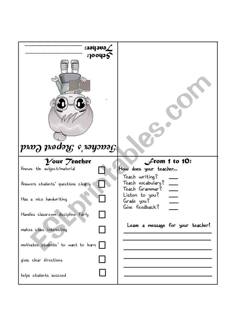 Teacher Report Card worksheet