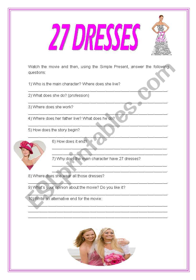 27 dresses worksheet