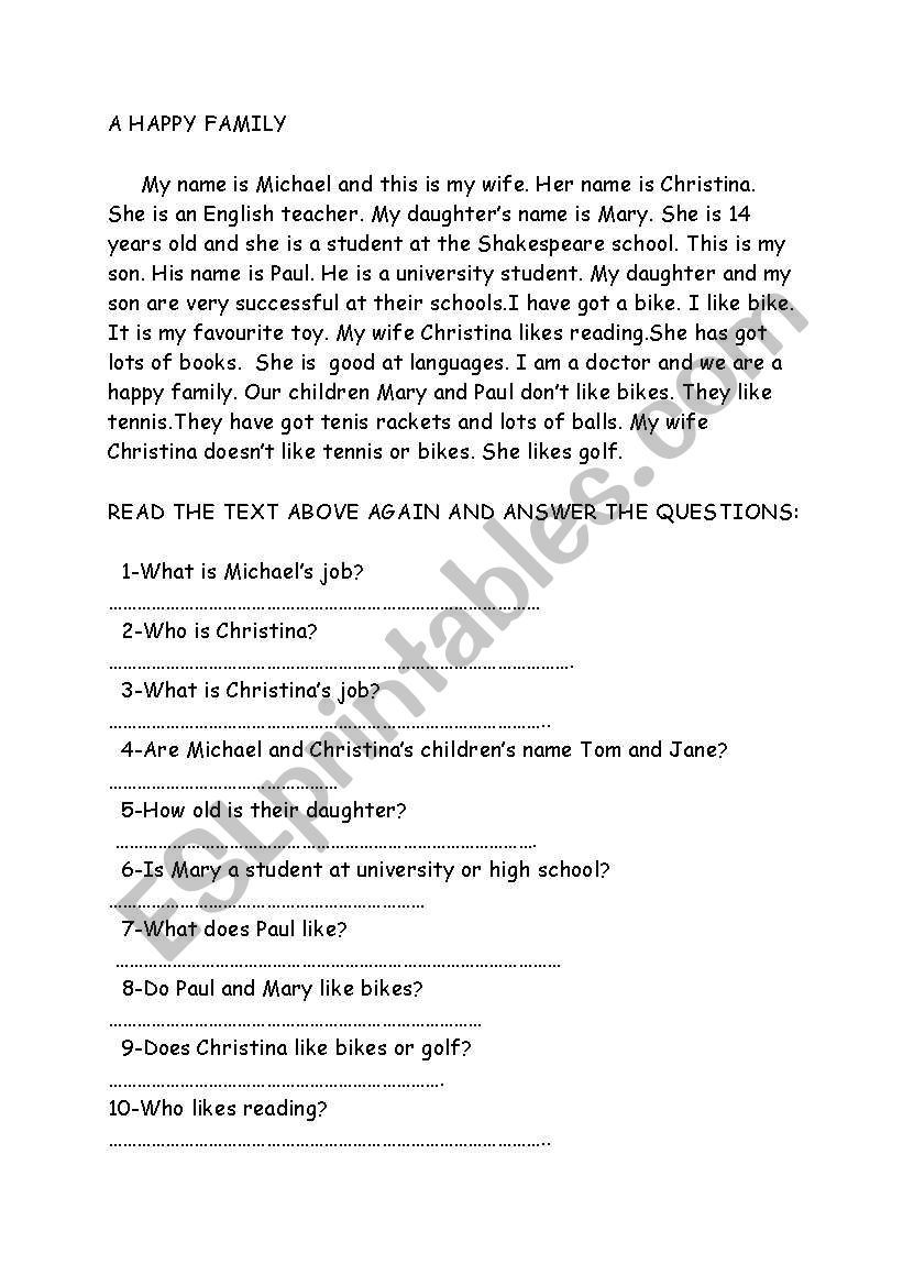 Readýng worksheet