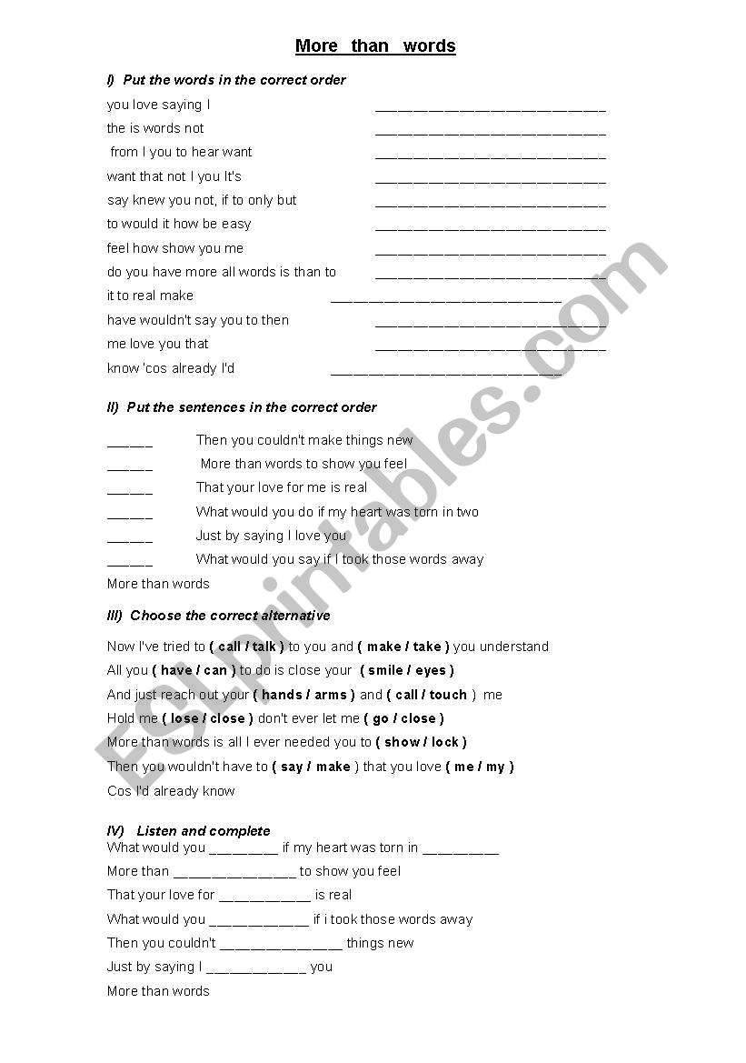 More than Words worksheet