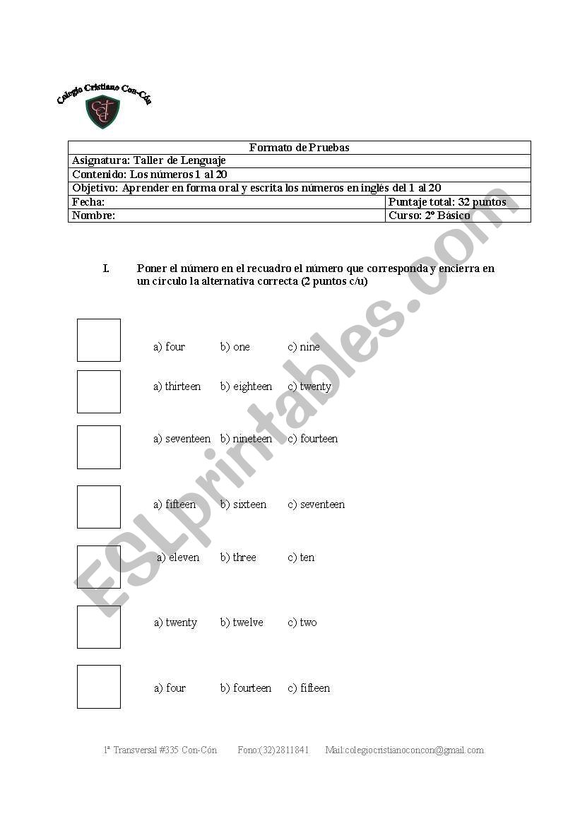 Numbers worksheet