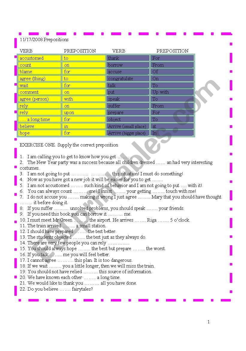 Prepositions.  worksheet