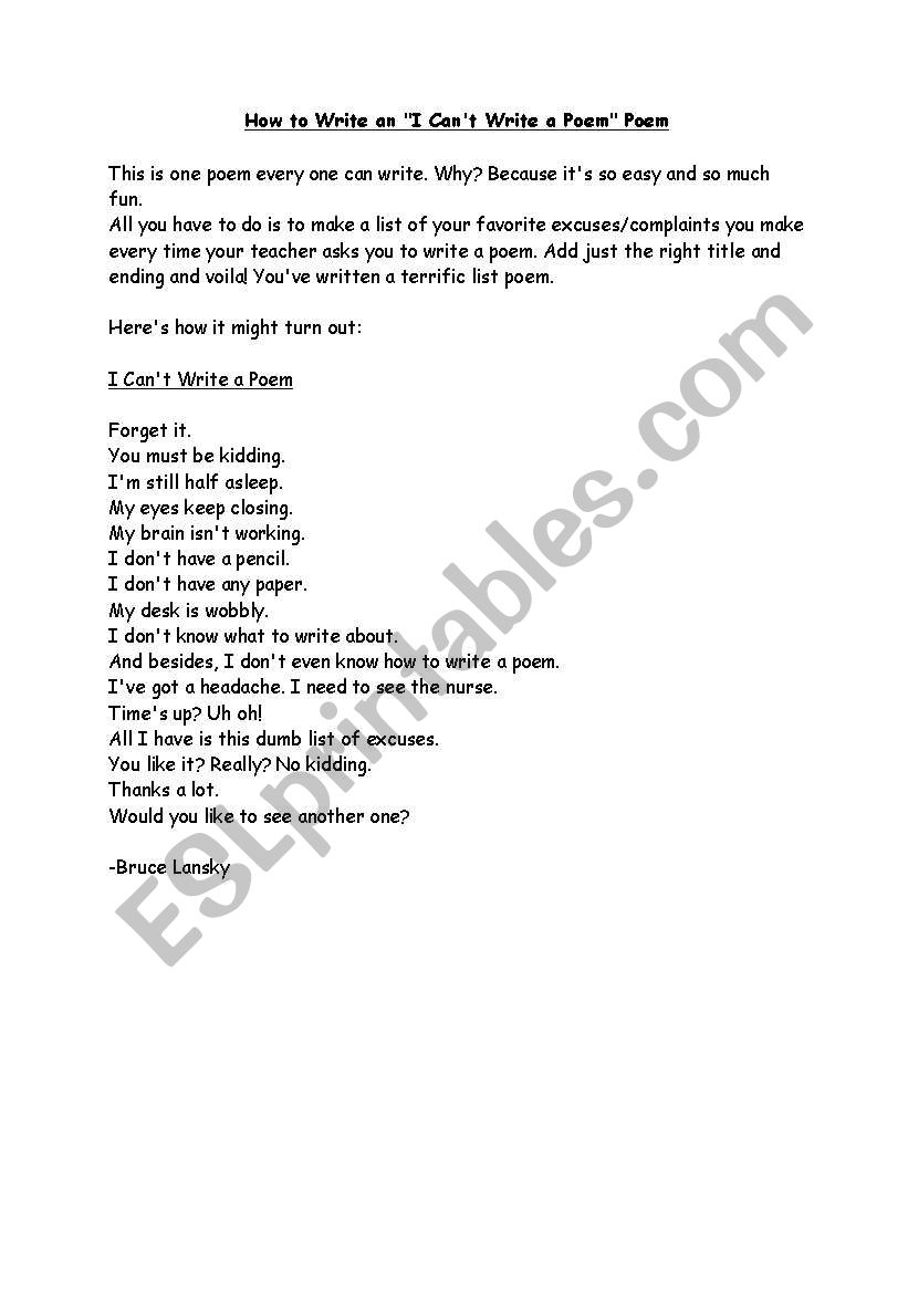 How to write poetry... worksheet