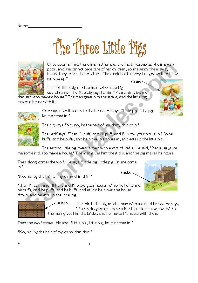 The Three Little Pigs - ESL worksheet by GWJS