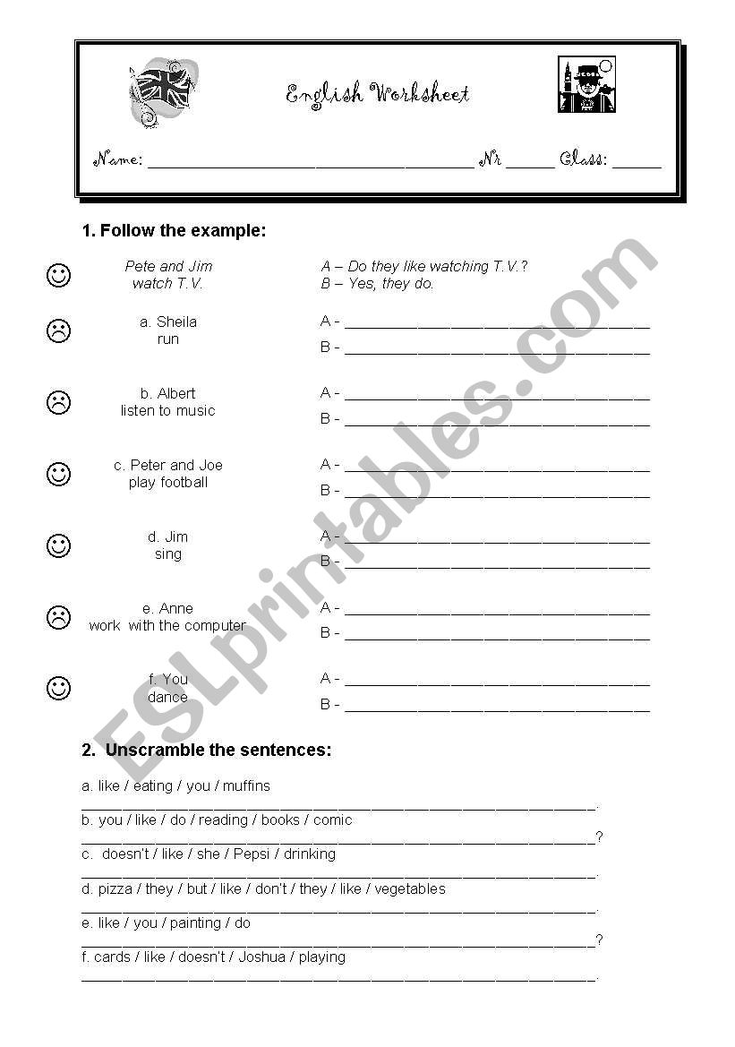 Verb to like worksheet