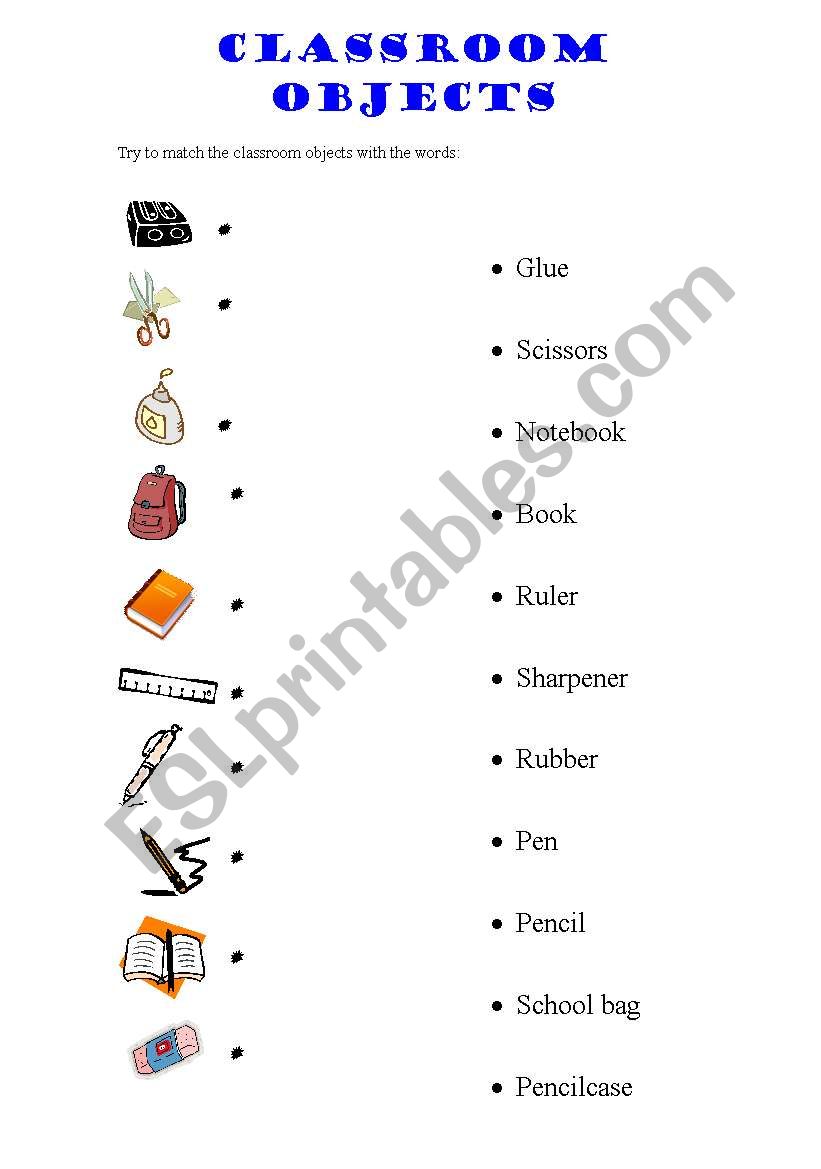 Classroom Objects worksheet