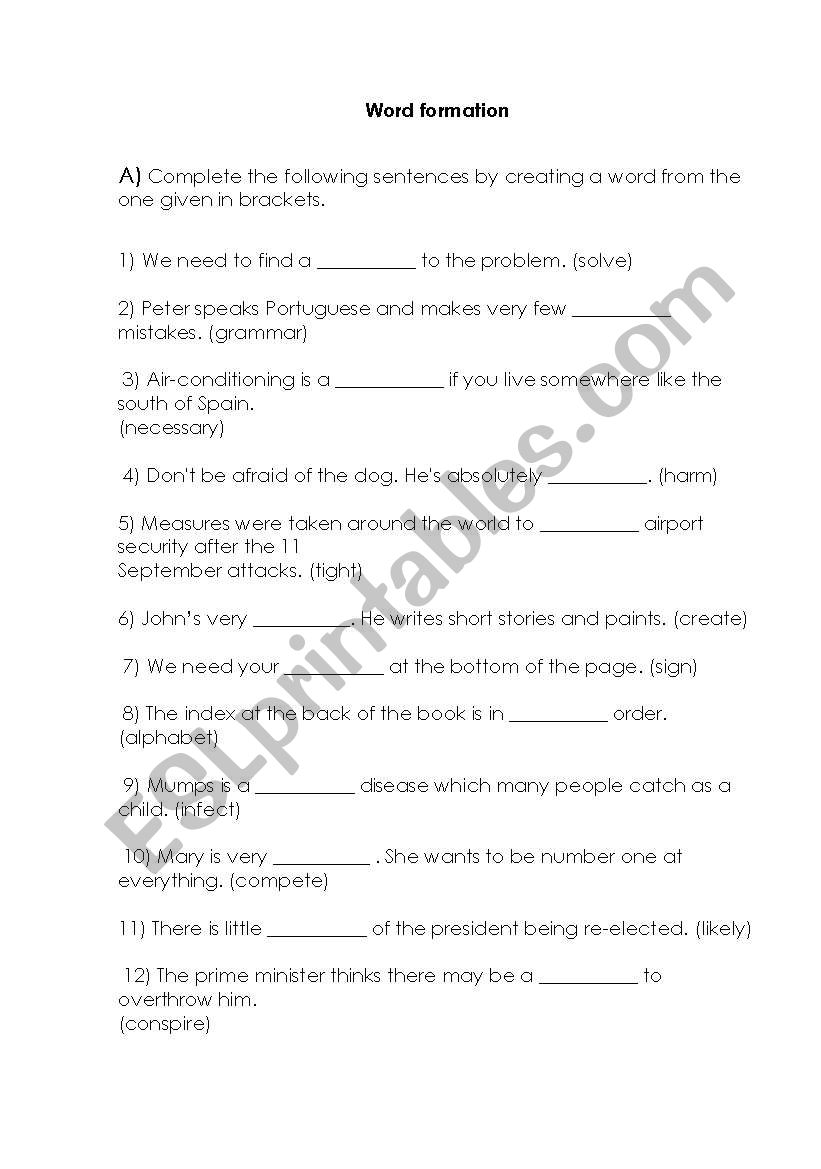 Word formation worksheet