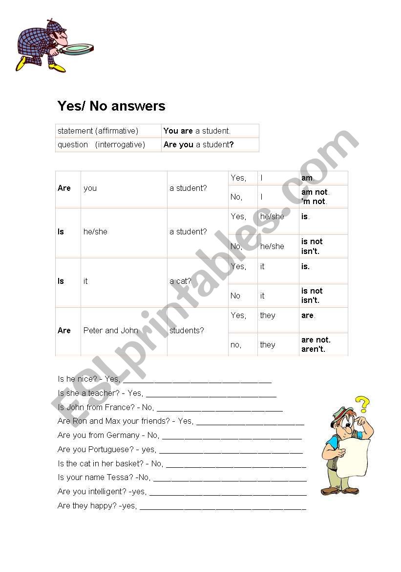 YES-NO ANSWERS worksheet