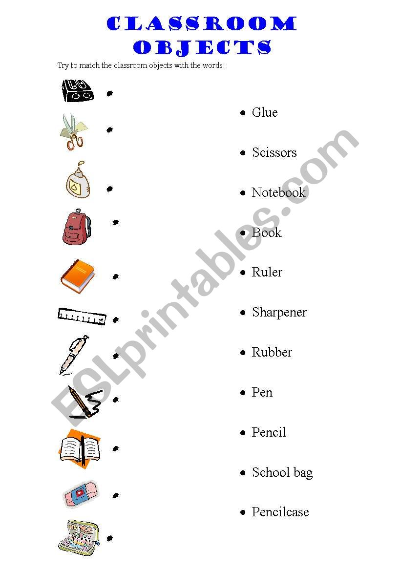 Classroom Objects worksheet