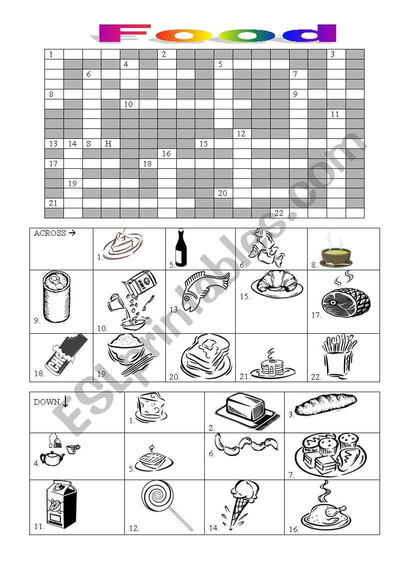food crosswords worksheet