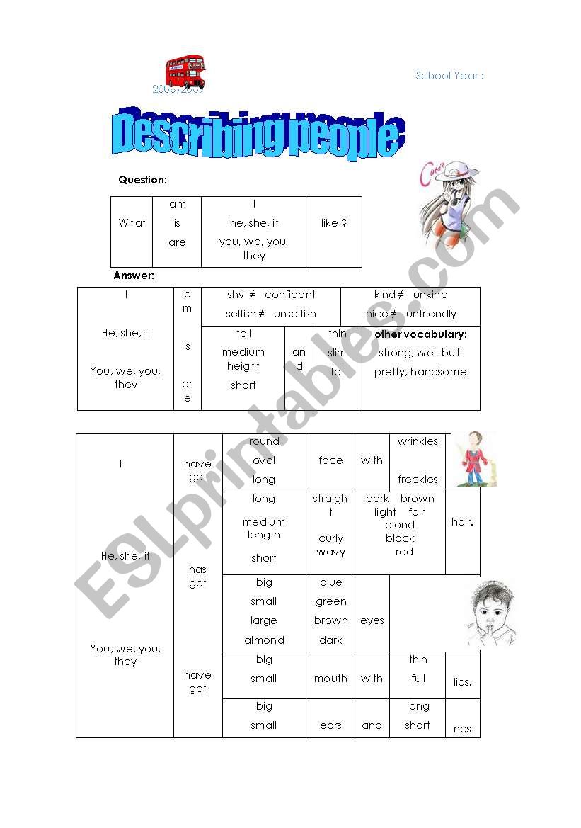 Describing people worksheet