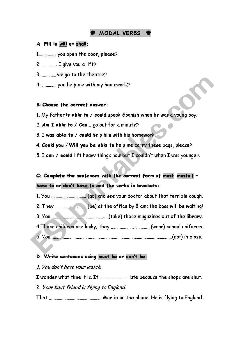 MODAL VERBS  worksheet