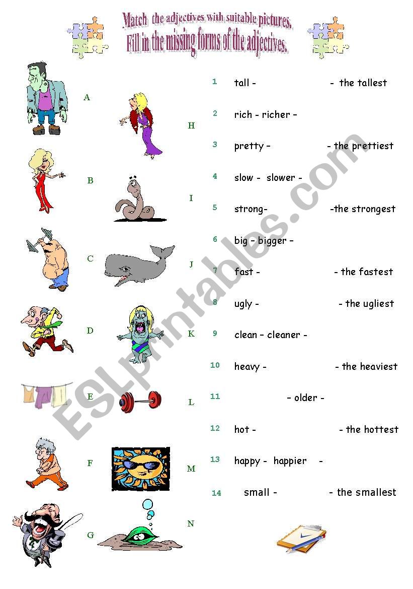 Match the adjectives with suitable pictures.