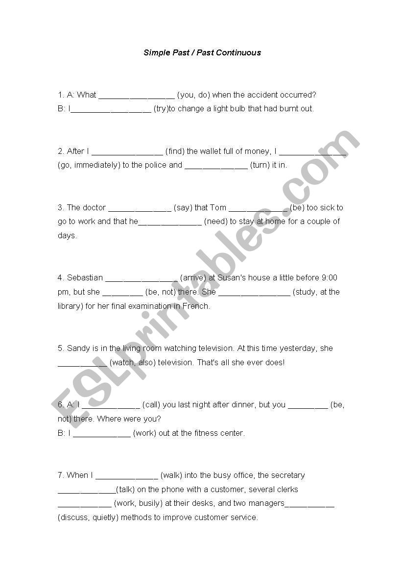 Simple past/Past continuous worksheet