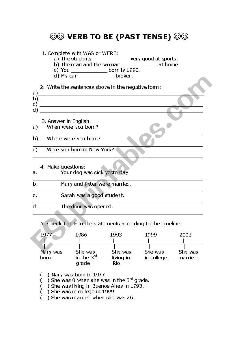 Past of Be Activity worksheet