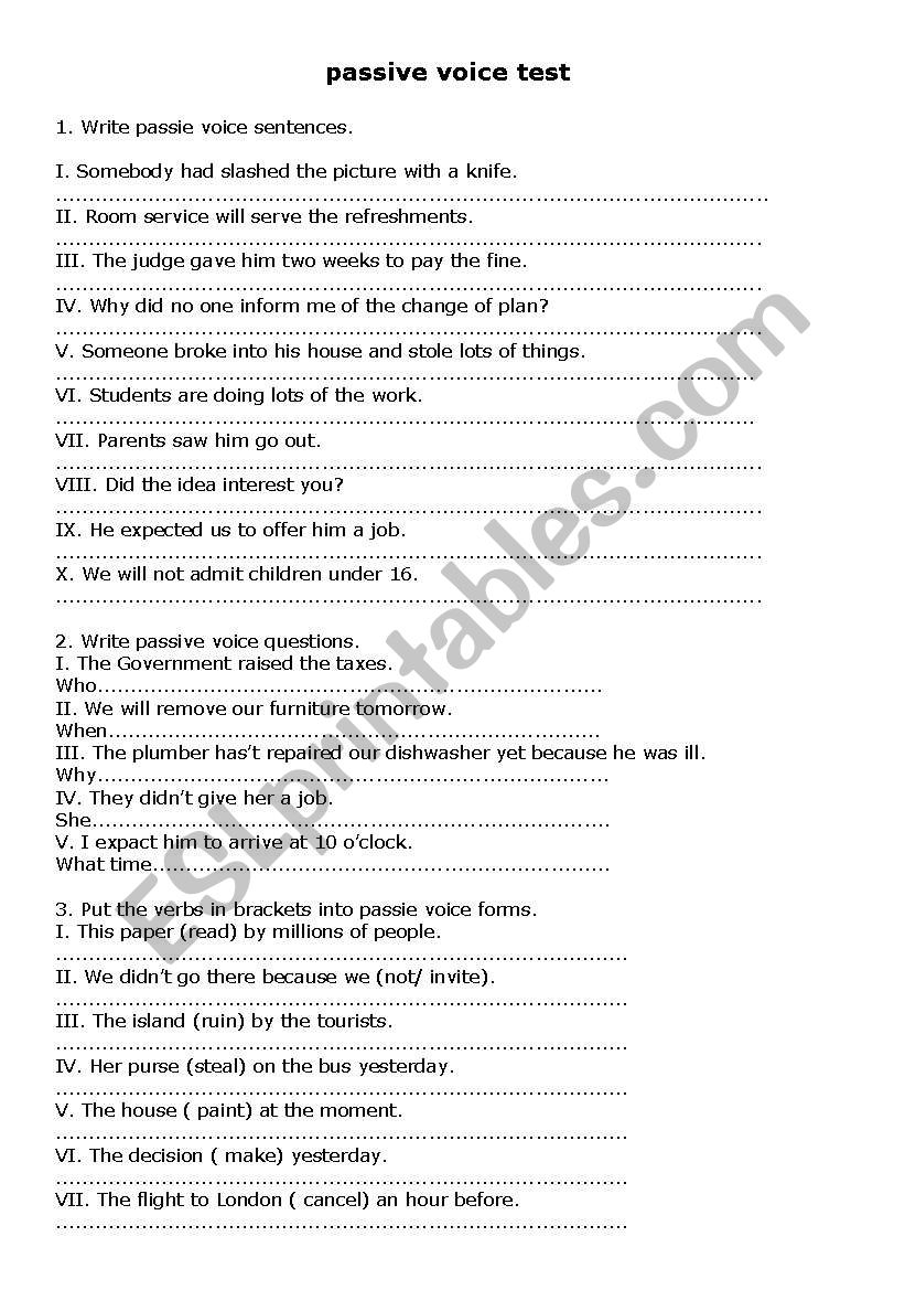 passive voice test worksheet
