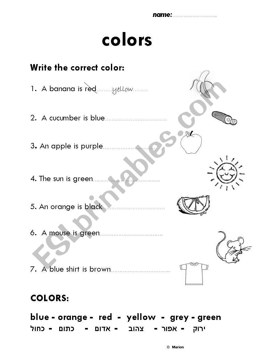 colors worksheet