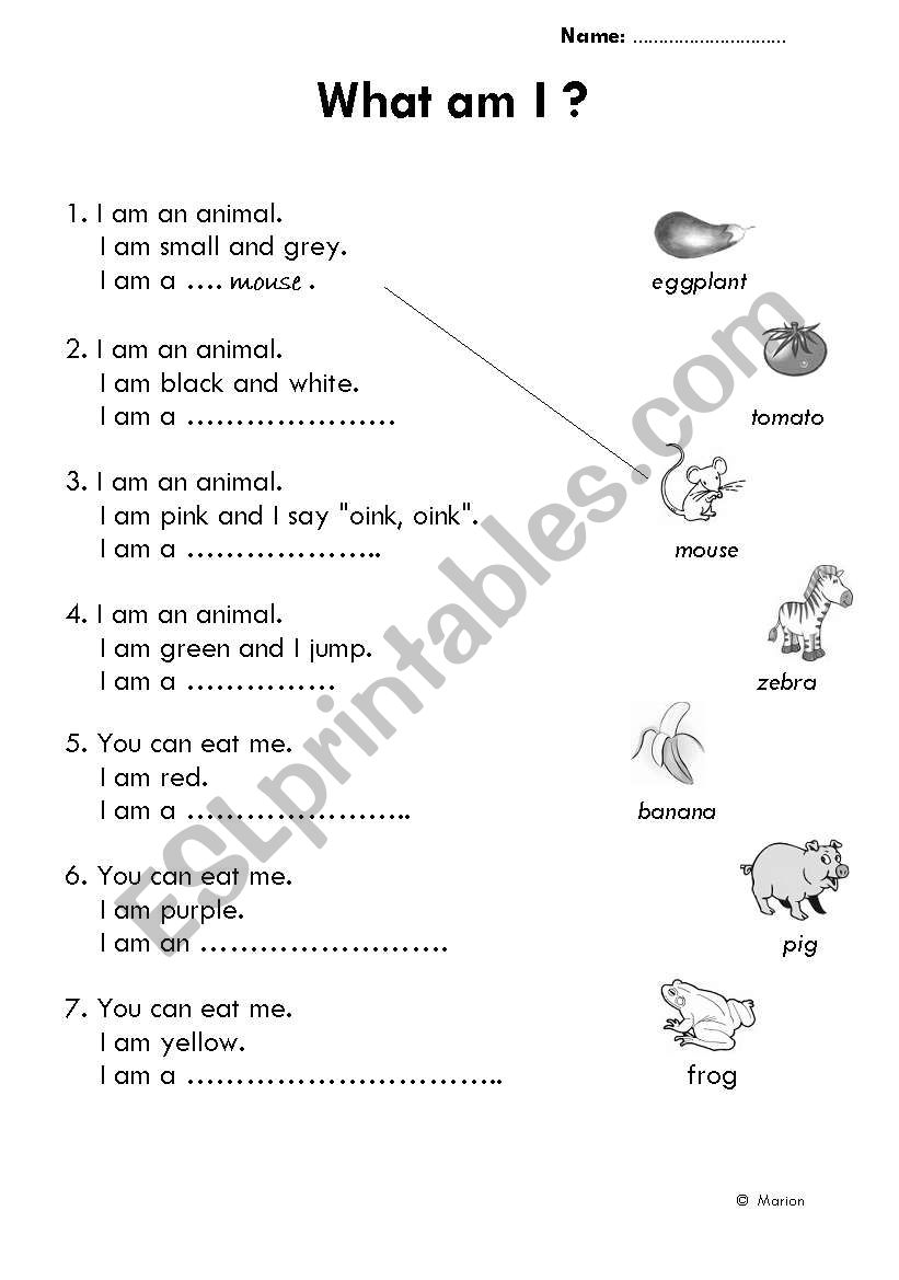 What am I? - colors worksheet