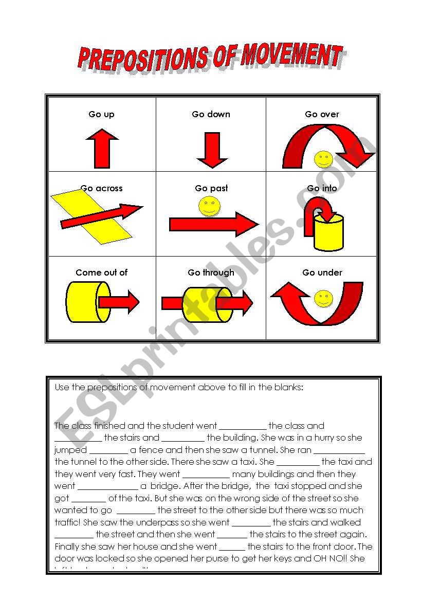 Prepositions of movement worksheet