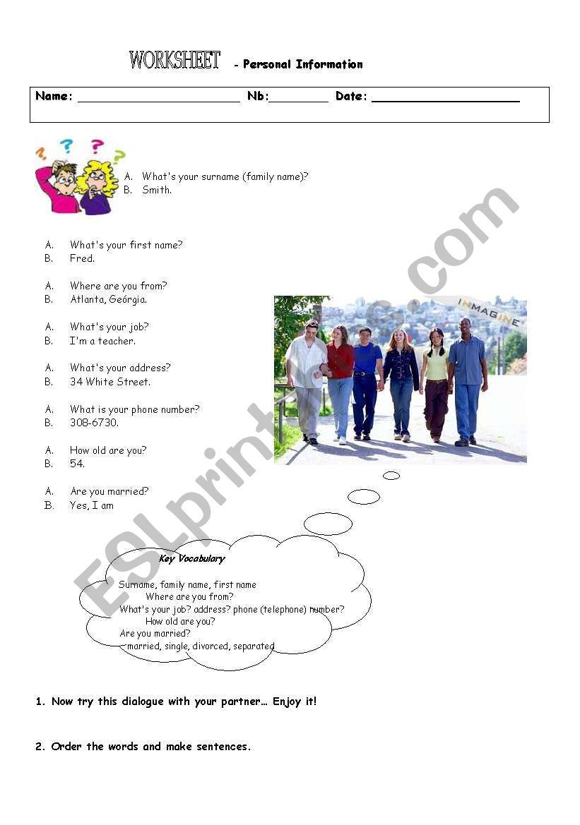 Giving Personal information worksheet
