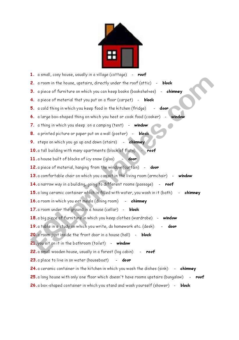 the house  worksheet